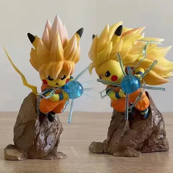 Pokemon 12 cm PVC Pikachu Anime Figura Kawaii Gogeta Super Saiyajin Son Goku Kakarotto Brinquedos para Crianças Secretária de Instalação Ornamento