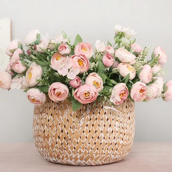 1 Buquê Artificial Camélia Flores, acessórios para Casa a Festa de Casamento de Scrapbook Falso Plantas DIY pompons rosa flor artificial