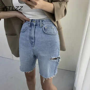 Estilo coreano Buraco Shorts Jeans para Mulheres de Verão vintage Folgado Streetwear Casual Jeans Mulher Harajuku Calças