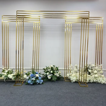 Brilhante banhado a Ouro Quadrado de pano de Fundo de Tela Prateleira de Casamento Arco Dourado Geometria Flor Porta Suporte Artificial Decoração Floral Moldura
