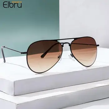 Elbru Óculos de Leitura de Sol da Moda Piloto de Óculos de sol a Presbiopia Homens e Mulheres Tons de Óculos Óptico de Óculos de proteção UV400 de Dioptria+1 A +3.5