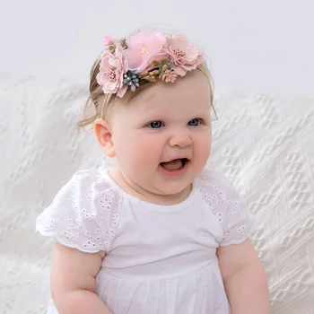 Um novo Bebê em Acessórios de Cabelo de Nylon Elástico de Crianças Fina Faixa de Cabelo do Bebê Net Gaze Flor Cocar Crianças Headwear Acessórios para Bebé