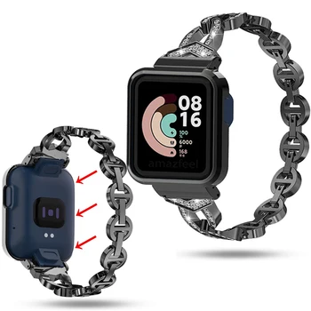 De diamante com pulseira de relógio feita de Metal, Caso protetor Para Redmi assistir 2 Lite smartwatch Bracelete Para o Xiaomi mi assistir lite tampa do quadro de pára-choques