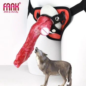 FAAK Wearable Simulação De Animal Cão-Lobo Dildos Para as Mulheres Silicone Líquido Cão Pau Feminino ponto G Masturbação Anal Ligue o Stick