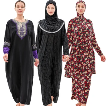 Moda Muçulmana Kaftan Vestido De Senhora, Dubai, Arábia Islã Oração Vestuário Hijab Jibab Maxi Com Capuz Abaya Belo Turbante; Ramadã
