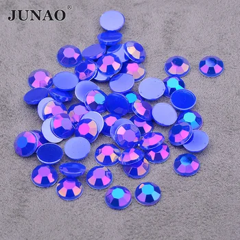 JUNAO 6 7 8 mm Azul Brilhante AB Strass Cristal Flatback Rodada de Diamante Strass Decorativos de Pedra de Cristal para Roupas