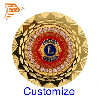 Personalizado 3D laço emblemas de metal, do Lions clube de metal medalha de produção, personalizado comemorativo placas, diamantes incrustados emblema de metal