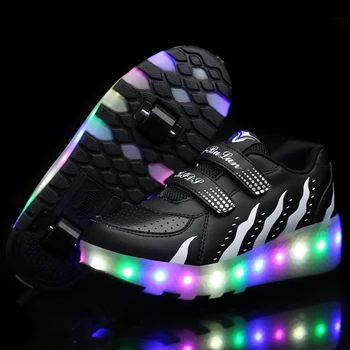 Duas Rodas Luminosas Tênis Preto Vermelho Diodo emissor de Luz do Rolo de Sapatos de Skate para Crianças Led Sapatos de Meninos Meninas rapazes raparigas Sapatos de Luz Acima de 28 a 40
