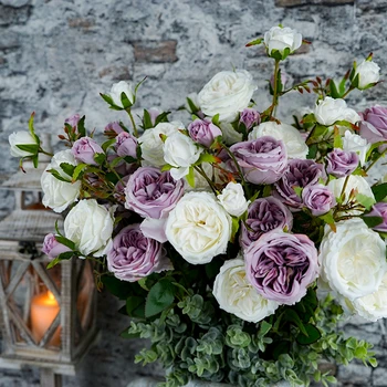 SunMade 6 Cabeças de Austin Ramo de Rosas de Seda Flores do Casamento Flores Artificales de Decoração de Casa de Arranjo de Flores de DIY