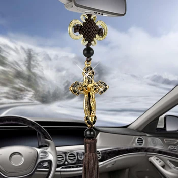 Carro Pingentes Auto Decoração Jesus Estatueta Cruz Pendurada Automóveis Espelho De Vista Traseira Cristã Suspensão Decoração Acessórios