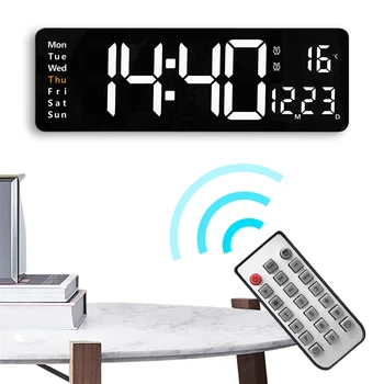 2022 Digital Grande Relógio de Parede Controle Remoto Temp Data de Semana Visor Power Off Memory Tabela Relógio de Parede Alarmes LED Relógios