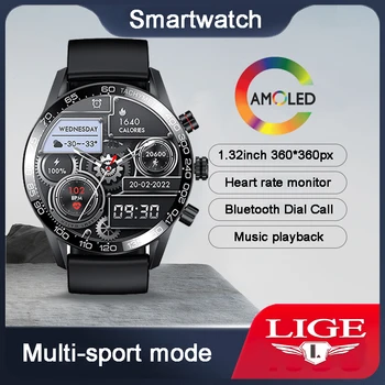 LIGE 2022 Nova Chamada Bluetooth Smart Watch Homens AMOLED Impermeável Smartwatch Esportes FitnessTracker Relógios Para Huawei Xiaomi +caixa