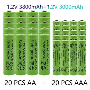 1.2 V AA + AAA NI MH Recarregáveis AA Bateria Alcalina AAA 3000-3800mah Para a Tocha Brinquedos Relógio Leitor de MP3 Substituir a Bateria de Ni-Mh