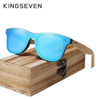 KINGSEVEN 2018 DESIGN da MARCA Homens Óculos de sol de Bambu óculos de Sol Artesanais de Madeira Moldura de proteção de UV, Lentes espelhadas Gafas de sol