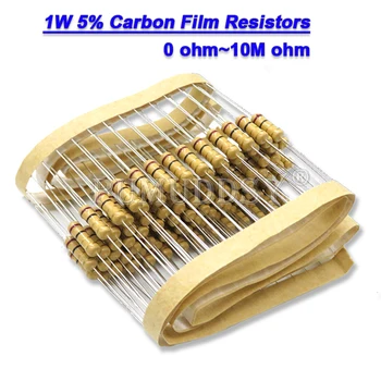 20PCS 1W Resistores de Filme de Carbono de 5% 1R-10M 1K 10K 4K7 100K 200K 560K 1M 3M3 de Ohm Cor Anel de Resistência 10R 47R 100R 220R