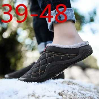Tamanho Grande 39-48 Preguiçoso Algodão Chinelos Homens De Inverno Ao Ar Livre Masculino Sapatos Impermeáveis Frio-A Prova De Calçados Casuais Homens De Pelúcia Quente De Calçado De Homem
