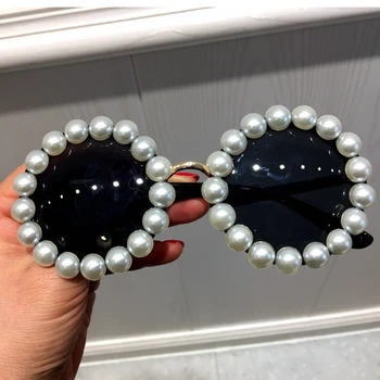 As Mulheres De Óculos De Sol De Luxo Pérolas Vintage Da Marca Do Designer Rodada De Óculos De Sol Da Moda Tons Oculos Feminino