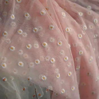150cm de largura de Pequeno Bordado de Flores cor-de-rosa líquida de fios de tecido, fios, saia, bolsa, roupas de tecido