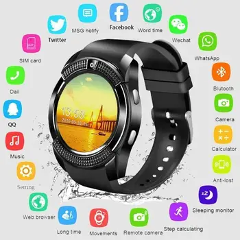 V8 Smart Watch Homens Bluetooth Esporte Mulheres Relógios de Senhoras Smartwatch com a Câmera do Slot do Cartão Sim para o Android Informação lembrete