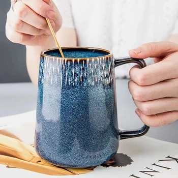 700 ml Retro Caneca de Cerâmica Com Colher Com Tampa de Café Criativo Gabinete de Chá de Beber Copos de brinde para o casal