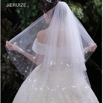 JIERUIZE Duas camadas de Pérolas Véus de Casamento para a Noiva 2022 Luxo Véu de Noiva Veus de noiva Acessórios do Casamento