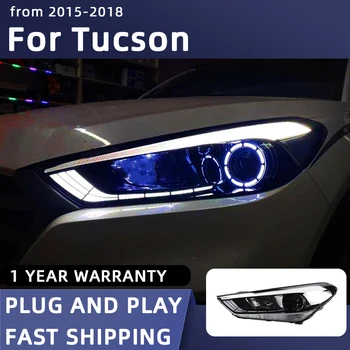 Estilo carro Lâmpada de Cabeça para Tucson Farol do DIODO 2015-2018 Novo Tucson Faróis DRL Sinal de Lente do Projetor Automotivo