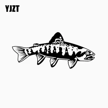 YJZT DE 16,7 CM*7.4 CM Adesivo de Carro Personalizado Truta Decalque a Pesca com Mosca de Vinil Gráfico Preto/Prata C24-1087