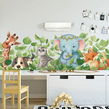 Bonito dos desenhos animados do Gato Fox Elefante Animal Bonito Adesivo de parede para Quartos dos Miúdos Decoração de Parede Creche jardim-de-Infância de Quarto de Bebê Decoração de Casa