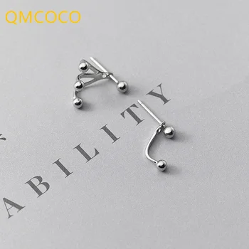 QMCOCO Design Assimétrico Rodada do Grânulo Earstud Mulher Cor de Prata Simples de Moda Doce Temperamento Brincos Jóias Acessórios