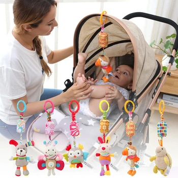 Bebê Sensorial de Suspensão Chocalhos Macio de Aprendizagem, Brinquedo de Pelúcia Animais Carrinho de Carro Infantil de Cama Berço com Teether para Bebe Bebês Crianças