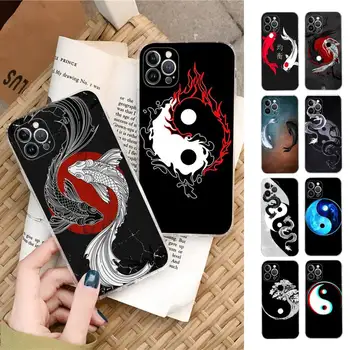 Yin Yang dragão peixe obras de arte da caixa do Telefone do Silicone Macio para iphone 14 13 12 11 Pro Mini XS MAX 8 7 6 Plus X XR XS Tampa