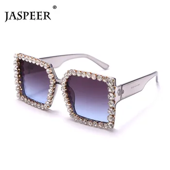 JASPEER as Mulheres da Praça de Óculos de sol de Luxo Diamante Steampunk de grandes dimensões Cristal Sol Glasse Gradiente de Tons de Óculos de proteção UV400 Óculos