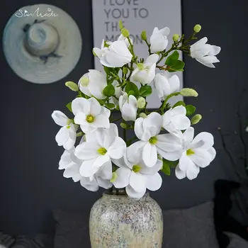 SunMade De Luxo Magnólia Grande Ramo De Flores Brancas De Decoração De Casamento Em Casa Decore Flores Artificales Novo Ano