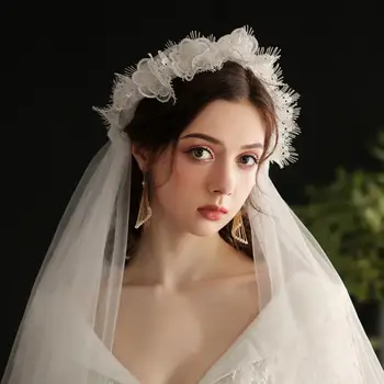 SLBRIDAL Borda do Laço Véus de Casamento Pac Com Pente de Brancos Véus de Noiva Acessórios do Casamento Para a Noiva Mariage Mulheres
