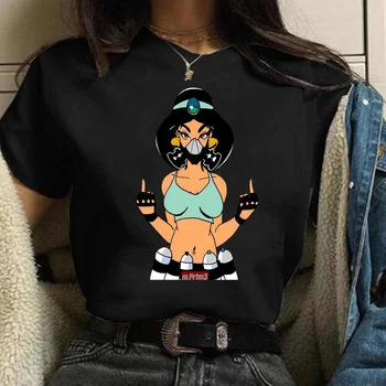 Disney Princess Gráfico de Impressão de T-shirt das Mulheres Harajuku 90 Punk Estética Tops Camiseta de Verão, Moda Streetwear Feminina T-Shirt