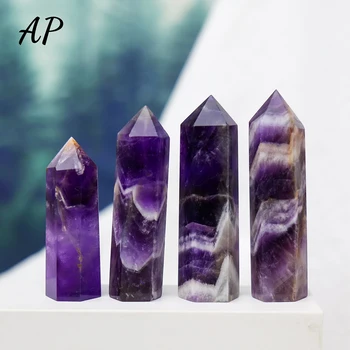 4-8CM Natural de Quartzo Hexagonal Varinha Sonho de Ametista de Cristal Coluna de Pedra de Cura Energética Púrpura de Cristal Tower Decoração Home