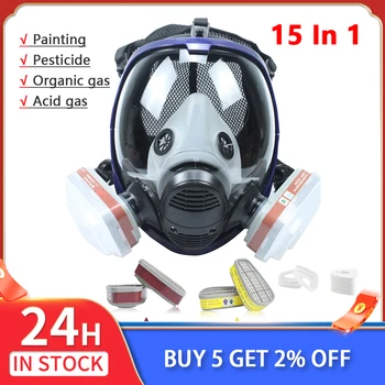 6800 Máscara de Gás, de 15 em 1 Tinta Spray Químico Ácido Orgânico de Gás de Proteção Pulverização de Pesticidas Silicone Grande Campo de Visão Máscara de Rosto