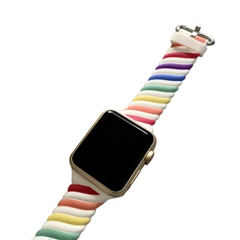 Moda de Duas cores padrão Espiral faixa de relógio Para a Apple Faixa de Relógio de silicone correias de Substituição Para o Iwatch 38/40mm 42/44mm