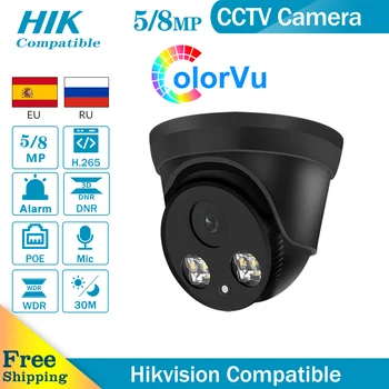 Hikvision Compatível ColorVu 5MP Dome IP POE Câmera de 8MP Preto Casa de Segurança da Câmera do CCTV IR de 30m H. 265 P2P Plug&play IPC