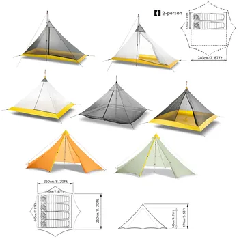 Ultraleve 2-4 Pessoa 3/4 Temporada de Acampamento Barraca /Tenda Interior 20D Nylon em Ambos os Lados do Revestimento de Silicone Rodless Pirâmide Exterior Flysheet
