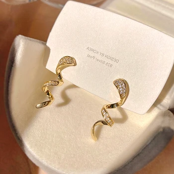Moderno, Requintado 14k Ouro Real Forma da Serpente Brincos para Mulheres Garota de Jóias de Alta Qualidade Bling AAA Zircão S925 Agulha de Prata