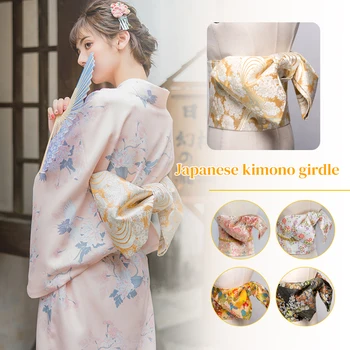 Japonês Tradicional Yukata Kimono, Obi Cinto de estampa Floral Cummerbunds Arco-nó Nobre Retro Japonês Cintura Quimono Acessório