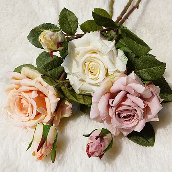linda rosa artificial de flores de seda grandes retro decoração de casa falso artificiais branco rosa flores artificiais vintage de decoração de casamento