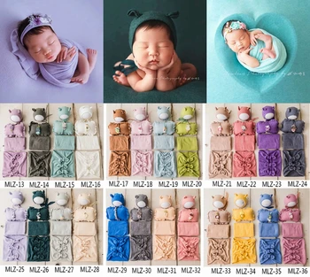 5pcs/set de Fotografia de Recém-nascido Adereços Bebê Envoltório Conjunto,Algodão Bebê Arco Envoltório Estúdio Recém-nascido Adereços,#P2483