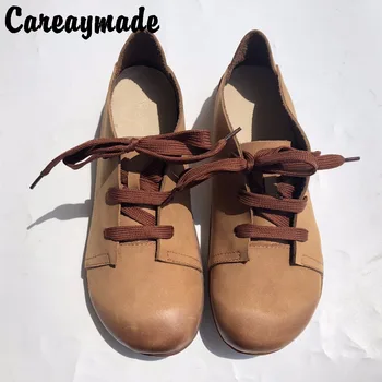 Careaymade-Quente nova de Couro Genuíno puro sapatos feitos à mão, o retrô de arte de mori girl sapatos,a senhora casuais sapatos de sapatos Flats,2 cores