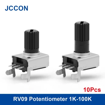 10Pcs RV09 Potenciômetro de 15/20 mm do Eixo de 1K/5K/10K/50K/100K Resistor Ajustável 3 PINOS Verticais Selo Potenciômetros
