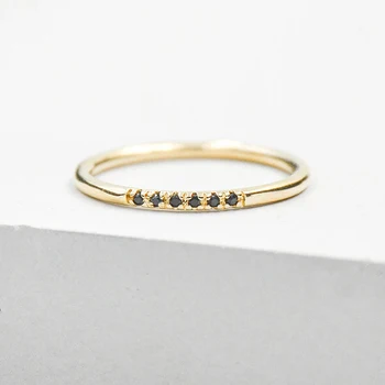 CANNER Mini Linha De Diamantes Negros Anel 100% 925 Silver Anillos Anéis de Ouro Para as Mulheres, Luxo, Joias Finas, Anéis de Bijoux