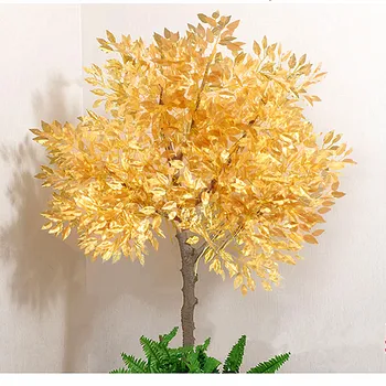 12PCS Artificial Golden Maple Leaf Pacote Plástico Prata Folhas de Ginkgo Falso Plantas de Parede de Material Hotel Casa Decoração Acessórios