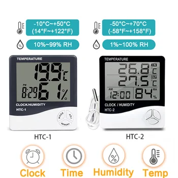 Mini LCD Eletrônico de Digitas Medidor da Umidade da Temperatura do Termômetro de Digitas Interior para o Exterior da Estação Meteorológica Relógio HTC-1 HTC-2