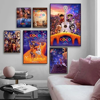 Disney Catoon Filme Coco Tela de Pintura, Gravuras e Cartazes Coloridos Quadros Arte de Parede Imagem para Quarto de Crianças, Decoração da Casa Cuadros